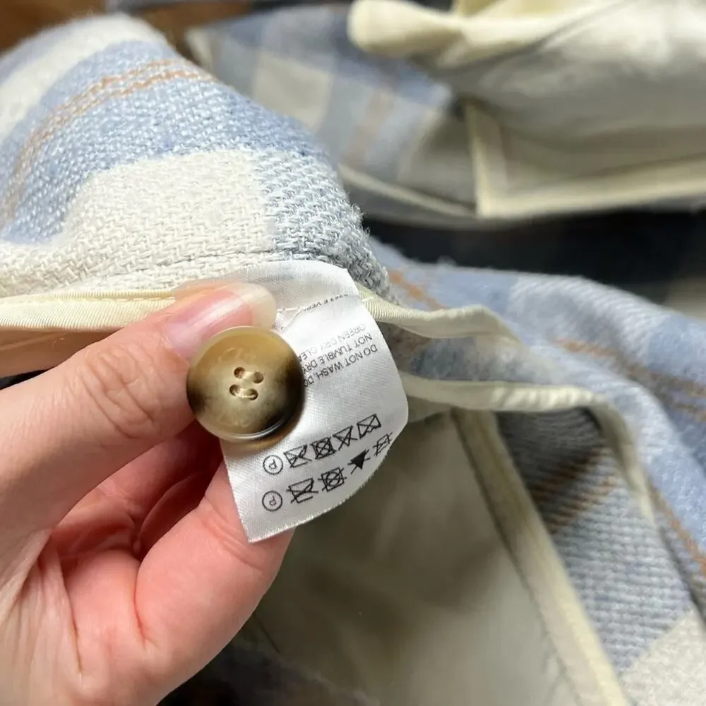 Reformation Ainslie Button Up Flannel Oversized Jacket Light Blue White Plaid L - Picture 5 of 12